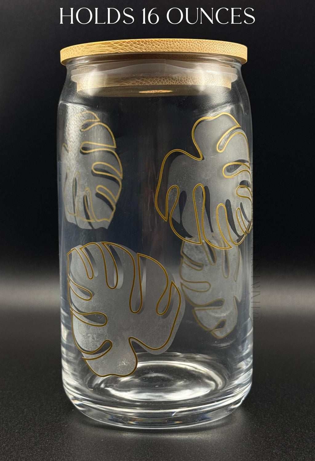 Monstera Plant Lover Etched Glass Can with Bamboo Lid & Straw