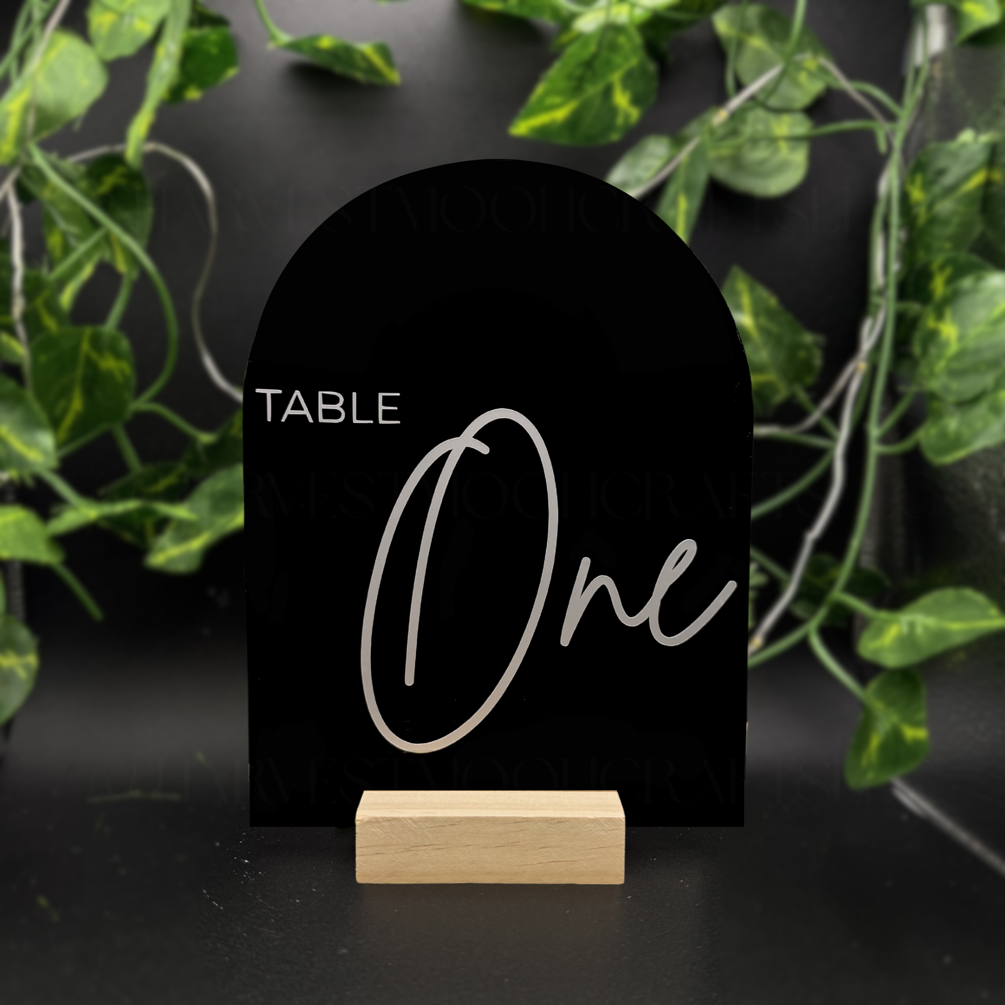 Acrylic Wedding or Party Table Numbers Sign With Wooden Stand
