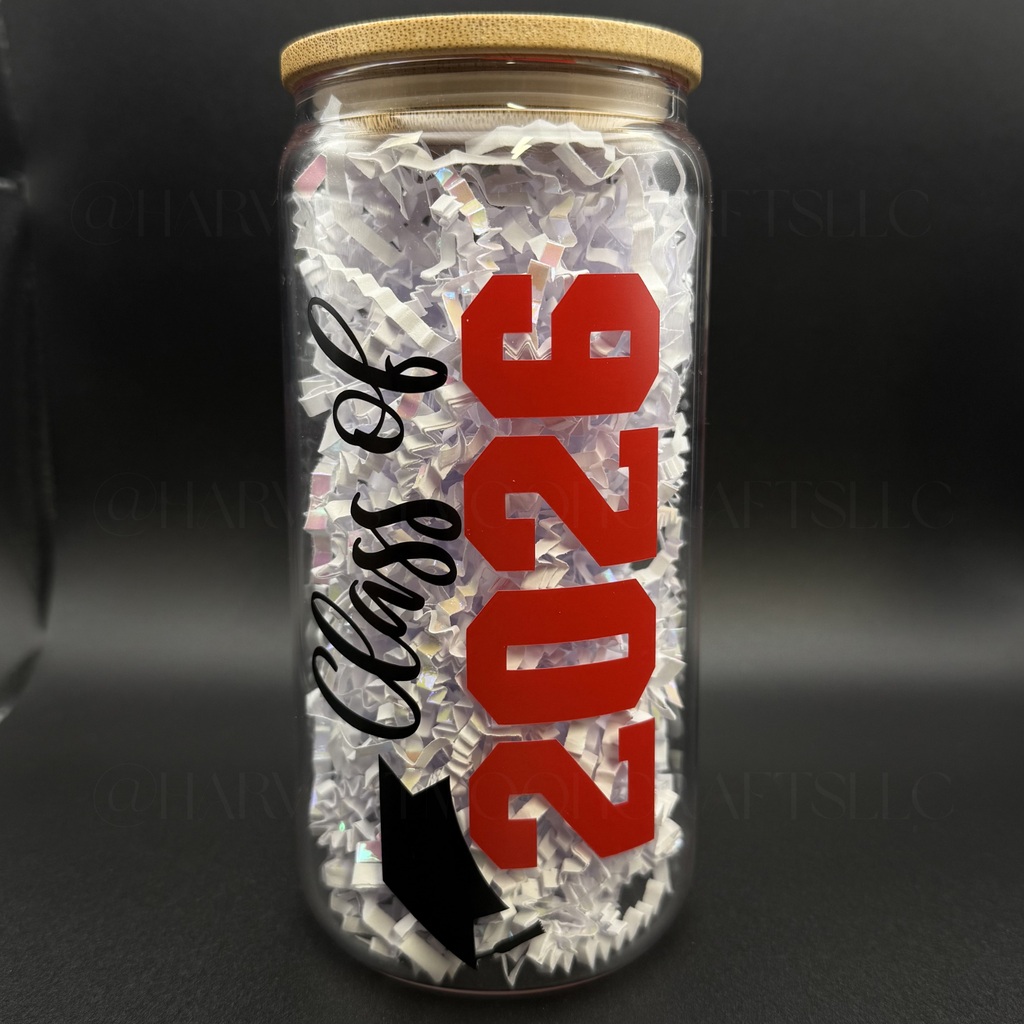 Personalized Class of 2026 Graduation Gift Custom Glass Can with Bamboo Lid & Straw